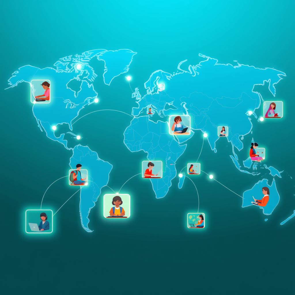World map showing AI tutors connecting students across different countries and cultures World map showing AI tutors connecting students across different countries and cultures