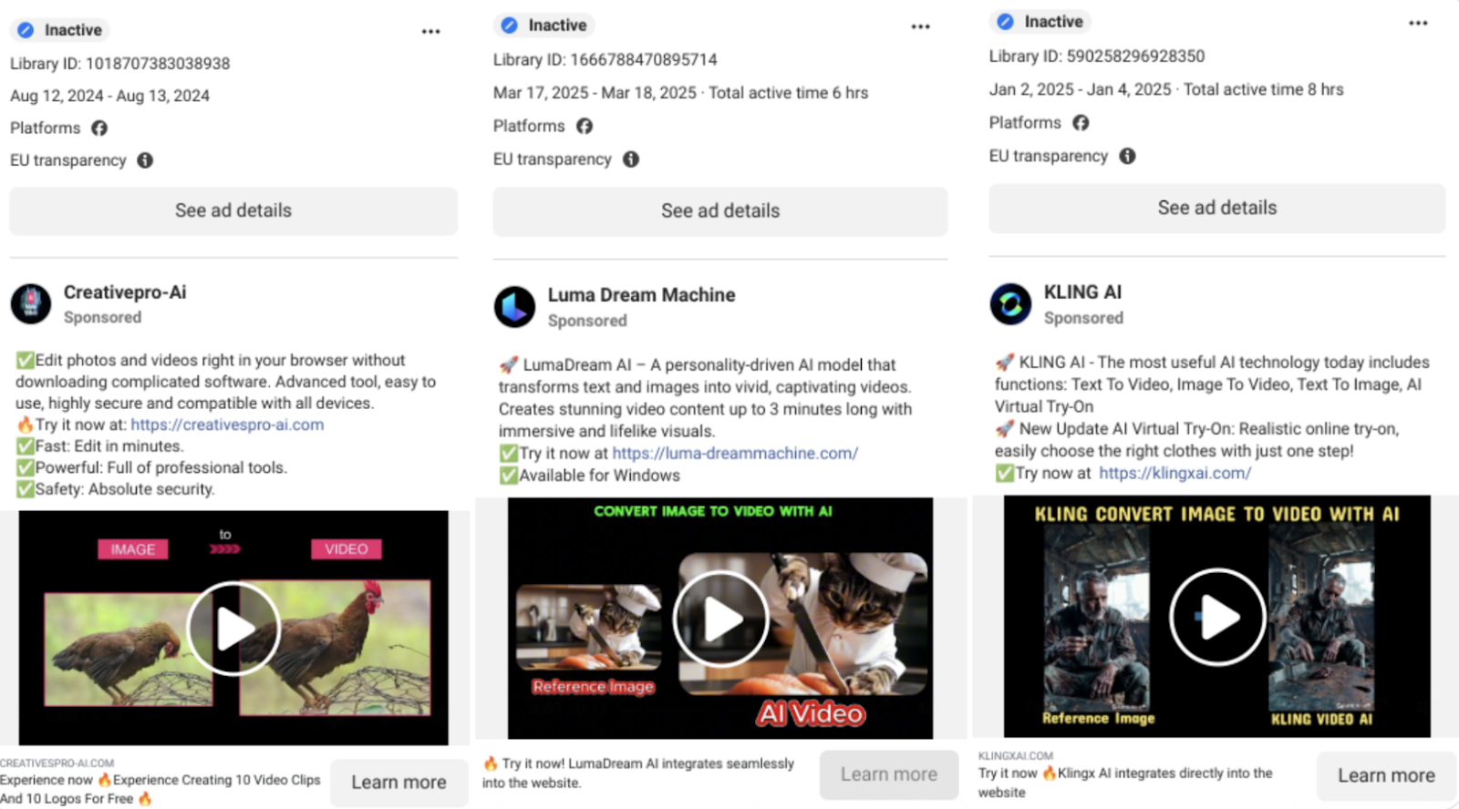 Fake ads for AI-video generators that lead to phishing lures and deploy malware on victim devices. [Source: Mandiant and Google Cloud]