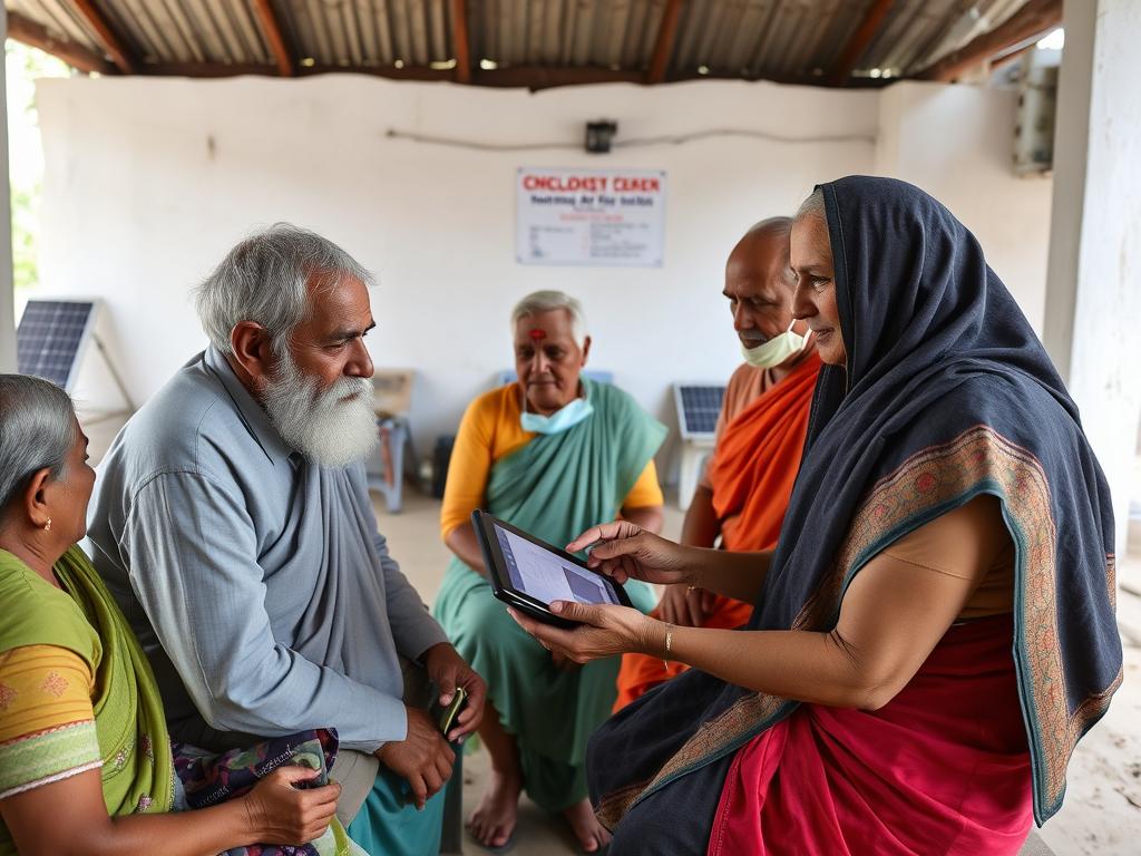 Elderly residents in rural India accessing AI-powered telehealth services