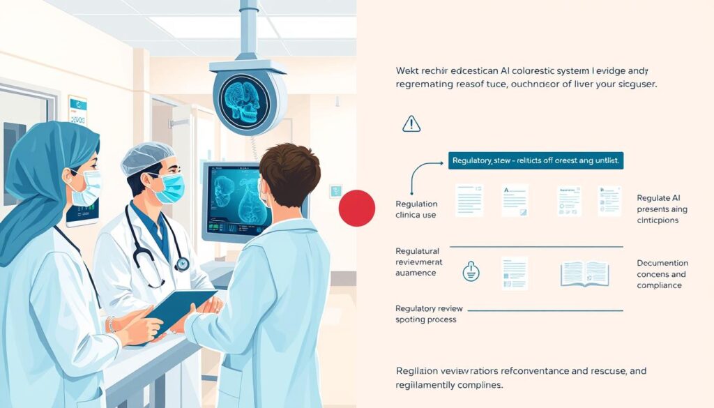 Medical AI application being reviewed by regulatory authorities showing the overlap between healthcare and AI regulation Medical AI application being reviewed by regulatory authorities showing the overlap between healthcare and AI regulation