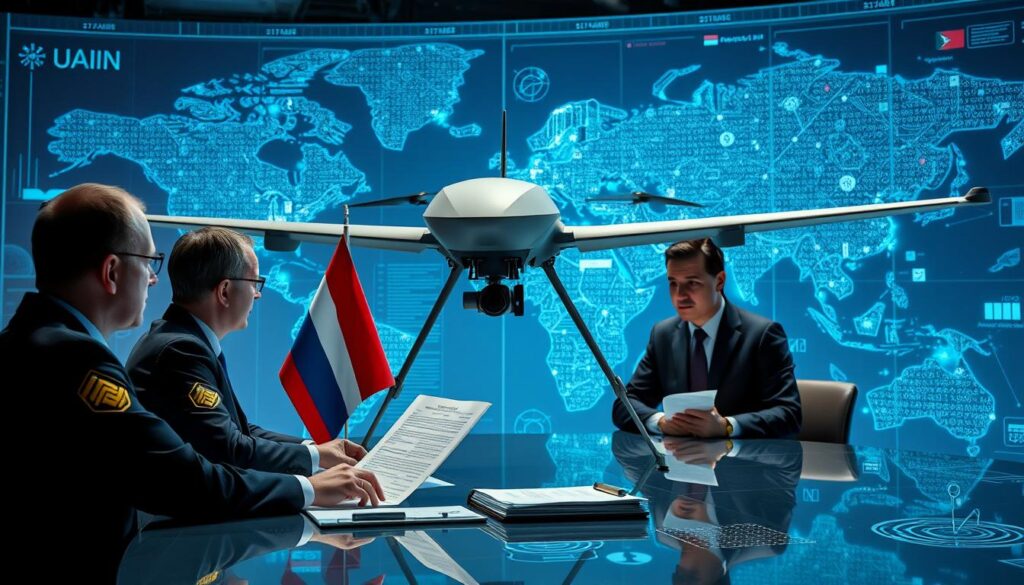 Military AI application with international oversight showing parallels between weapons control treaties and AI governance Military AI application with international oversight showing parallels between weapons control treaties and AI governance
