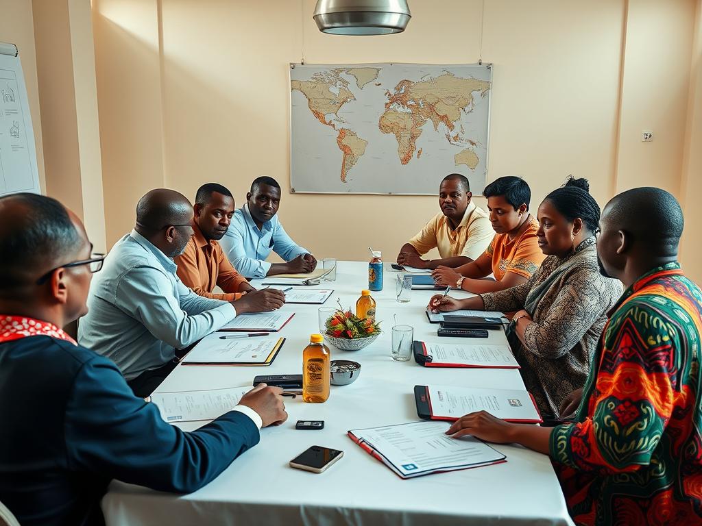 Multi-stakeholder meeting discussing ethical AI implementation in a developing country Multi-stakeholder meeting discussing ethical AI implementation in a developing country
