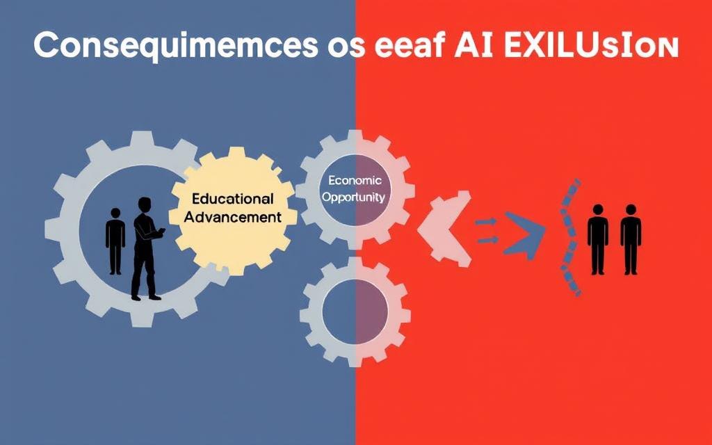 Visual representation of the consequences of AI exclusion showing economic, educational, and social impacts