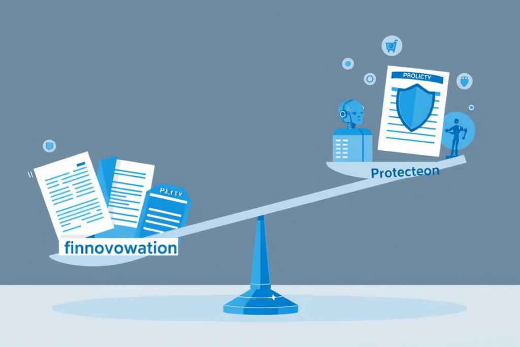 Visualization of the balance needed in AI policy between innovation and protection