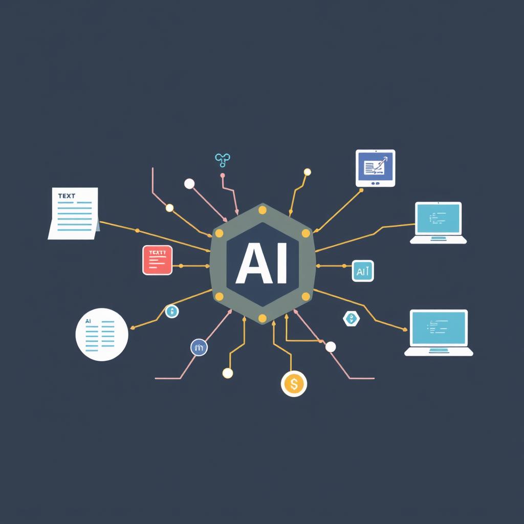 A conceptual illustration showing the flexibility of AI foundation models adapting to different tasks