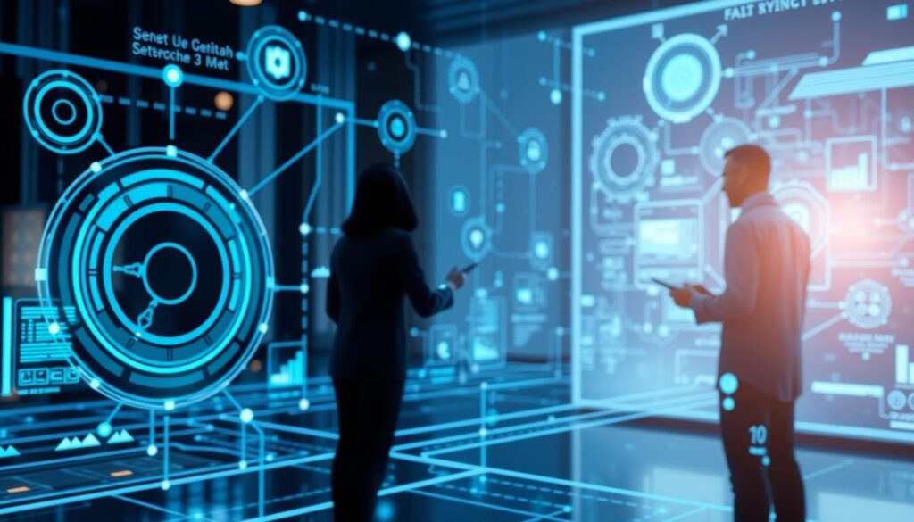 Futuristic visualization of advanced AI agent ecosystems working across organizations in 2030, extending the AI agents future of work 2025 vision Futuristic visualization of advanced AI agent ecosystems working across organizations in 2030, extending the AI agents future of work 2025 vision