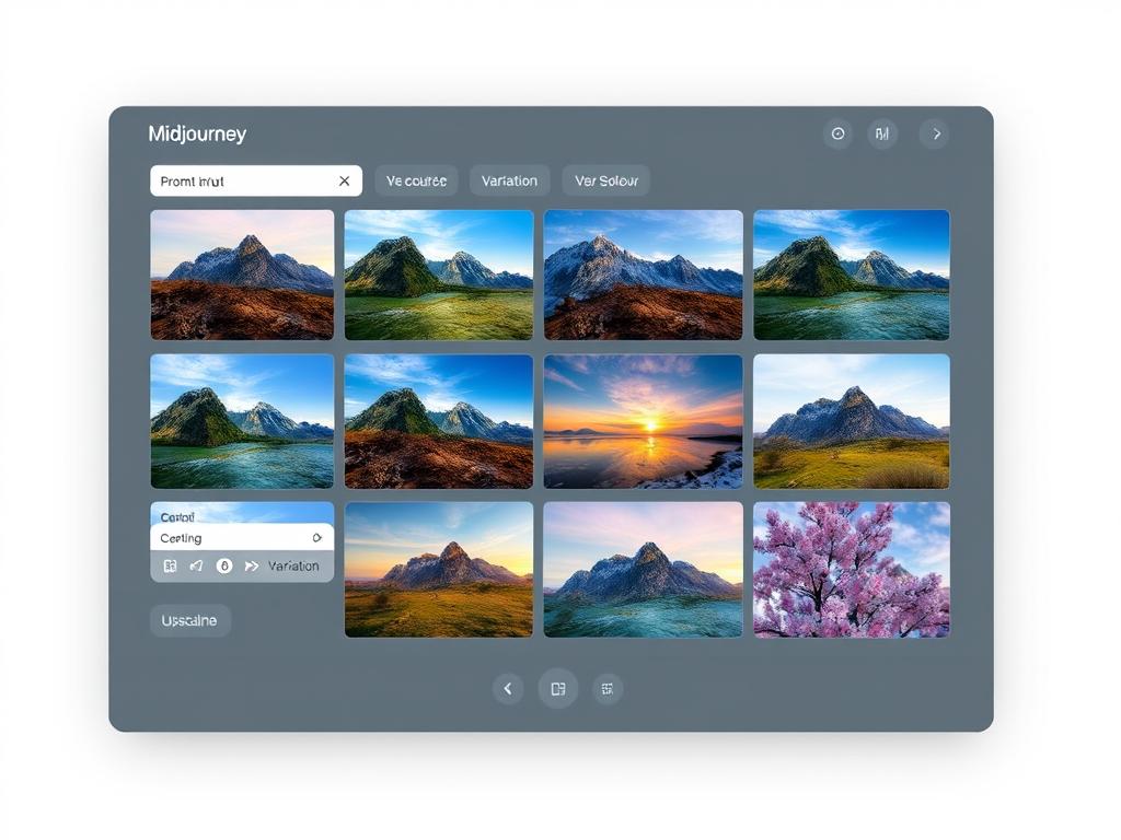 Midjourney interface showing AI image generation with various artistic styles in 2025