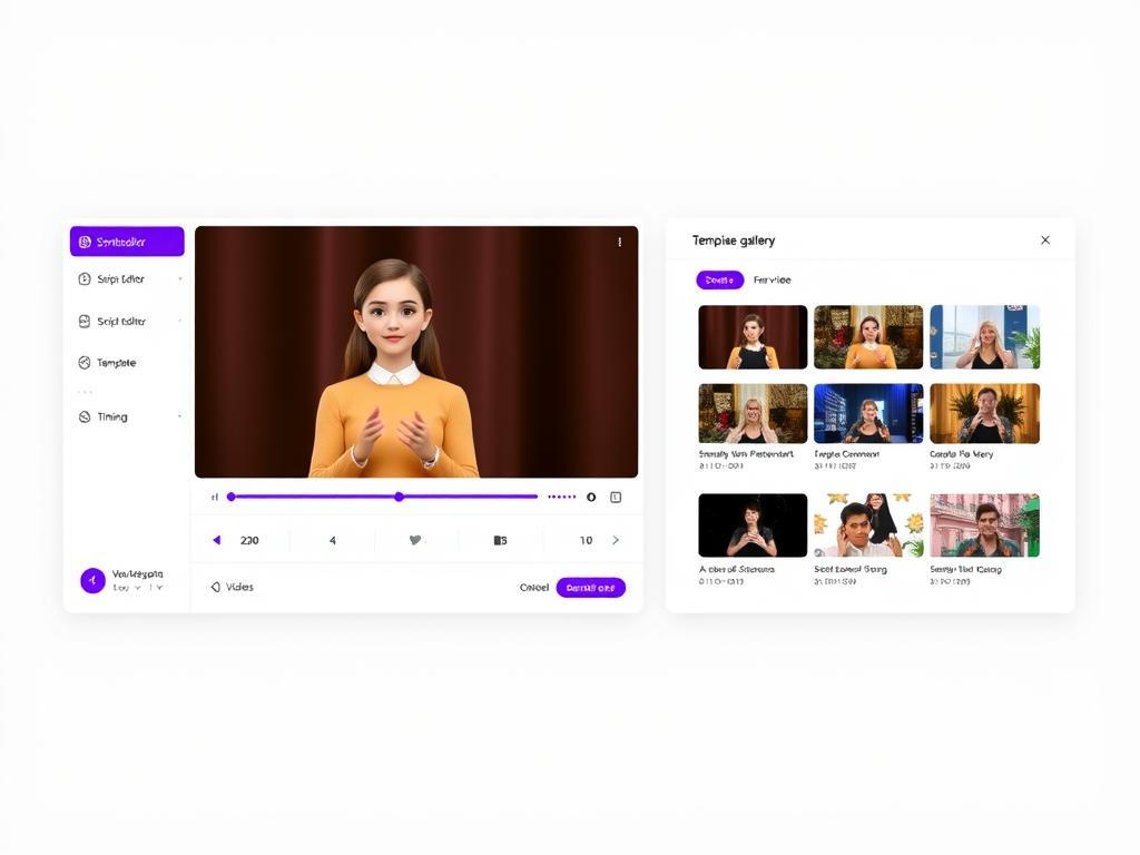 Synthesia interface showing AI video generation with virtual presenters in 2025
