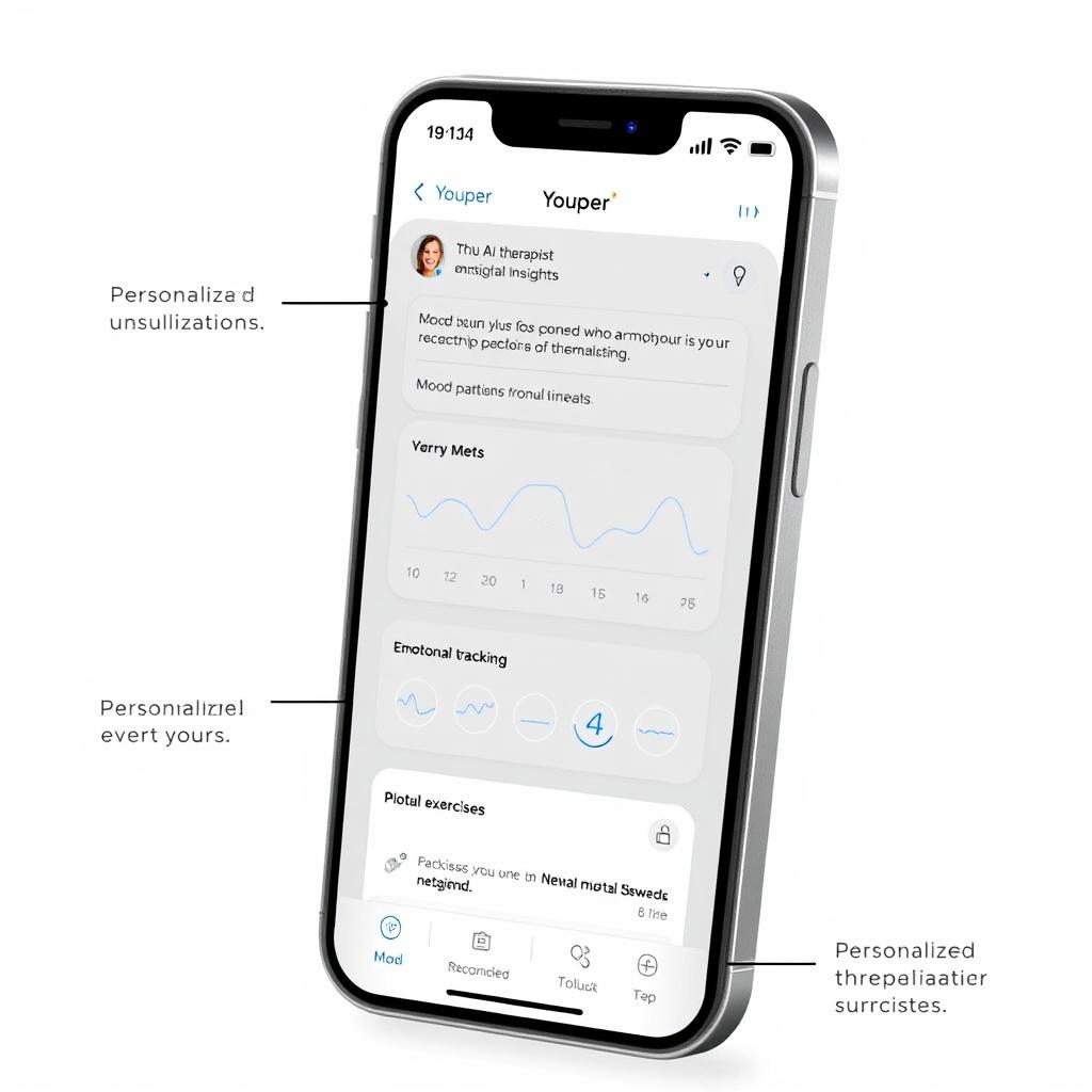 Youper AI therapy interface showing personalized emotional insights Youper AI therapy interface showing personalized emotional insights
